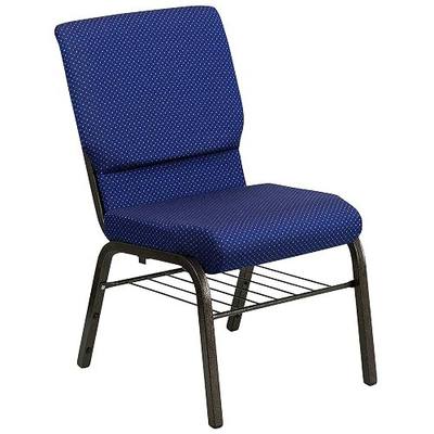 Flash Furniture HERCULES Series 18.5''W Church Chair in Navy Blue Patterned Fabric with Book Rack - Gold Vein Frame
