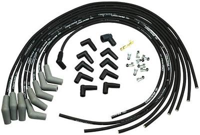 Ford Racing Spark Plug Wire Set, Racing, Spiral Core, 9 mm, Black, 45 Degree Plug Boots, HEI Style Terminal, V6 / V8, Kit
