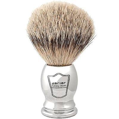 Parker 3 SILVERTIP Badger Shaving Brush – Chrome Handle | Includes Stand – Premium 3-Band Badger Bristles for Smooth, Luxurious Lather - Ultra Soft Bristles