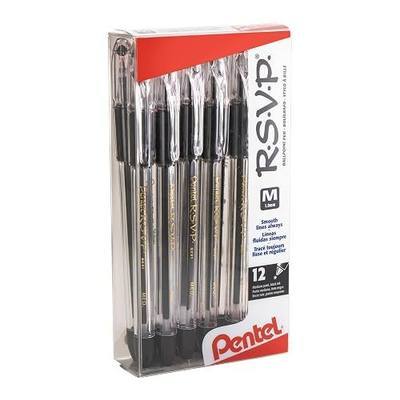 Pentel RSVP Ballpoint Pen, (1.0mm), Medium Line, Black Ink, 12 Pack (BK91PC12A)