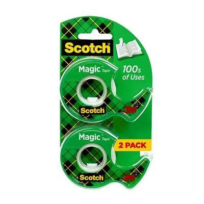 Scotch Magic Tape, Invisible, Repair Christmas Cards and Use as Holiday Gift Wrap Supplies for Christmas, 2 Tape Rolls with Dispensers