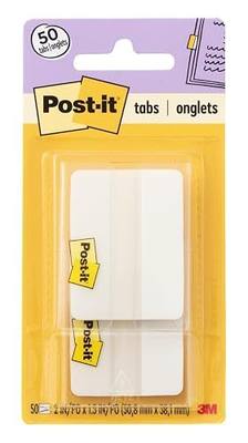 Post-it Sticky Tabs, 2 in. x 1.5 in., 2 Pads of Book Tabs for Bookmarking, Annotating, Reading, and Reminders, White (50 Total Count)