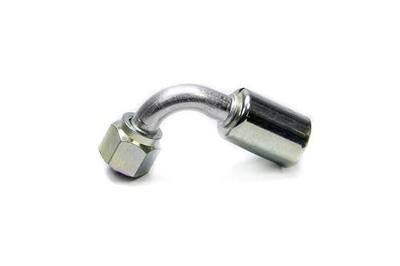 Vintage Air Fitting, Hose End, AC Refrigerant, 90 Degree, 8 AN Hose Crimp to 8 AN Female O-Ring, Aluminum/Steel, Natural/Zinc Oxide, Each