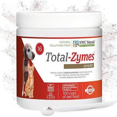 NWC Naturals Total-Zymes Digestive Enzyme Powder for Dogs and Cats, 2.22 oz | 16 Digestive Enzymes, Chicory Root Prebiotic, Unflavored Powder Blends with Pet Meals, Supports Digestion and Food Absorption