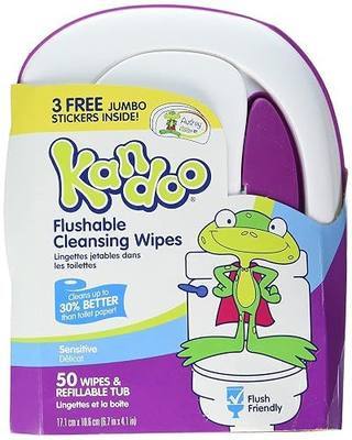 Flushable Wipes for Baby and Kids by Kandoo, Unscented for Sensitive Skin, Hypoallergenic Potty Training Wet Cleansing Cloths, 50 count, Pack of 6