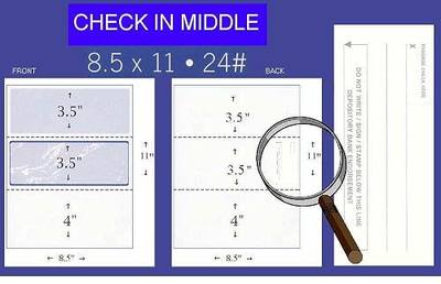 Business Voucher Check Stock - 2500 Sheets, Check in Middle, Blue Diamond | Blank Computer Check Paper for Payroll, QuickBooks & Quicken Compatible, Anti-fraud Security, Laser & Inkjet, 8.5x11 in
