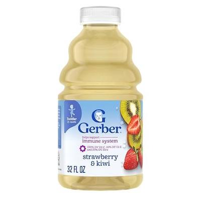 Gerber Toddler Strawberry Kiwi Juice Drink, 32 Oz, 6 Pack | Toddler functional drink; strawberry kiwi water and fruit juice blend; 6 x 32 fl oz
