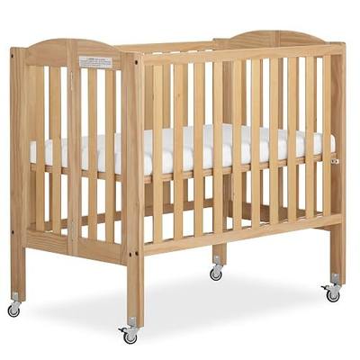 Dream On Me 2-in-1 Portable Mini Crib, Non-Full Size Baby Crib for Small Spaces, 2 Mattress Heights, Compact Travel Design, Includes Mattress, GREENGUARD Gold & BSA Certified, Natural