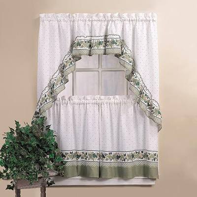 CHF & You Cottage Ivy Country Curtain Tier And Swag Set, Multi, 56-Inch X 36-Inch | Garden, White, 56-Inch, 36-Inch