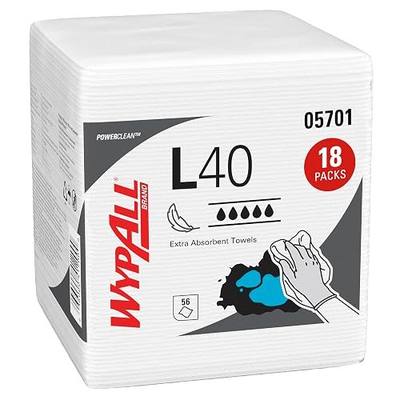 Wypall PowerClean L40 Extra Absorbent Towels, 18 Packs x 56 Sheets (05701) | Quarterfold, Blue Towels, Extra Soft & Plush, Ideal for Absorbing Liquids and Oil Spills, Cloth-Like Performance