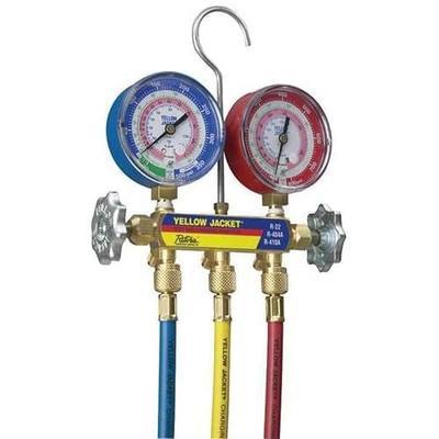 Yellow Jacket Mechanical Manifold Gauge Set, 2 Valve, 3 Hoses, Vacuum Port Size 1/4 in 42004-1 Each