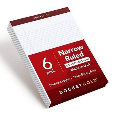 TOPS Legal Pads, 6 Pack, Premium Docket Gold Note Pads, 50 Narrow Ruled 8.5 x 11 Sheets, Thick White Paper with Extra Hard Back, Proudly Made in the USA