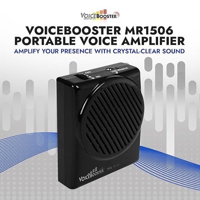 VoiceBooster Voice Amplifier for Teachers, 10W Rechargeable Speaker MR1506 | Small Portable Speaker with Wired Microphone Headset, Built-in MP3 Player for Classroom, Tour Guide, Public Speaking