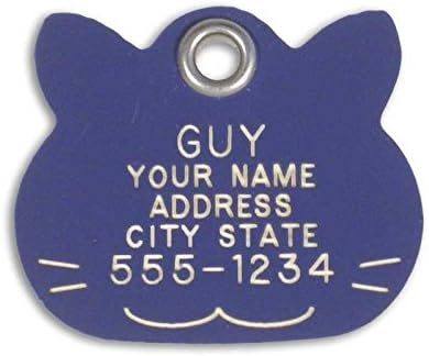 LuckyPet Pet ID Tag - Purple Plastic Cat Face - Durable Cat Tag - Easy to Read - Reflective on Back - Size: Medium