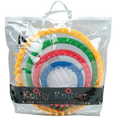 Genuine Knifty Knitter Round Loom Set with 4 Looms, Hook & Bag