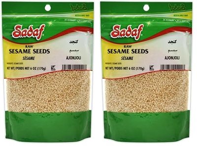 Sadaf Sesame Seeds - Raw Sesame Seeds for Cooking and Food Seasoning - Semillas de Ajonjoli - Middle Eastern Cuisine - Kosher - 6 Oz Resealable Bag