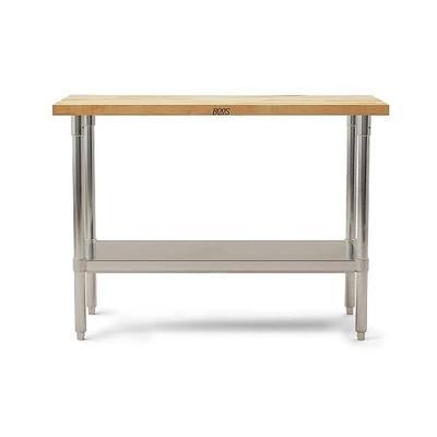 John Boos Maple Work Table, 48 x 30 x 1.5 Inch, Edge Grain Construction, Adjustable Lower Shelf, Galvanized Steel, 89 pounds, Brown, Oil Finish, Model JNS09