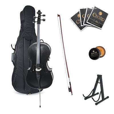 Cecilio 4/4 Full Size Cello Kit for Beginners, Spruce Top Acoustic Cello, Cello Kit with/Bow, Stand, Rosin, Bag, Stringed Music Instruments for School Orchestras, Performances, Black