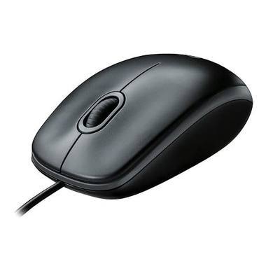 Logitech B100 Ambidextrous Wired Mouse - Black | USB corded, right or left hand use, for computer and laptop