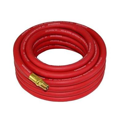 Goodyear 25' x 3/8" Red Rubber Air Hose - Working Pressure: 250 PSI - Burst Pressure: 1070 PSI - 100% Brass 1/4" NPT Fittings - Made in USA