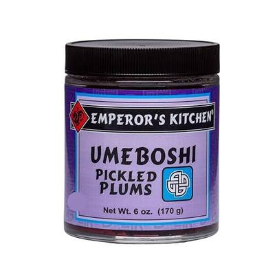 Emperor's Kitchen Umeboshi Pickled Plums, Traditional Japanese Salt-Pickled Plums with Shiso, 6 oz jar