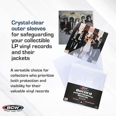 BCW 33 RPM Record Sleeves - 100 ct | Polypropylene Vinyl Record Outer Sleeves | 2 mil Thickness | Vinyl Record Album Protectors