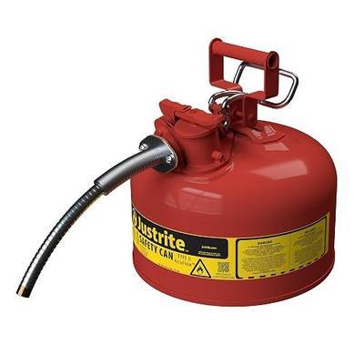 Justrite Type II Gasoline Safety Can, Red Galvanized Steel, FM Approved | Flammable Liquid Storage Can with Controlled Pouring, 2.5 Gallon Capacity, 5/8" Hose, Flame Arrester, OSHA,NFPA Compliant