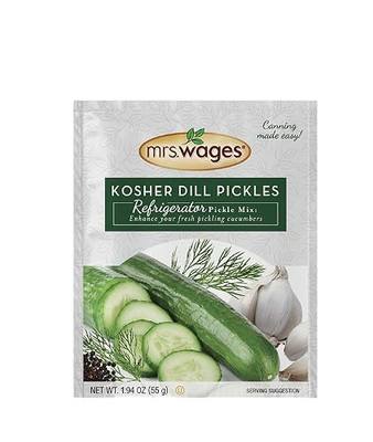 Mrs. Wages Kosher Dill Pickles Refrigerator Mix, 12, 1.94 oz packets | Classic pickle mix with garlic for crisp, flavorful pickles—no canning needed, just refrigerate and enjoy in 24 hours