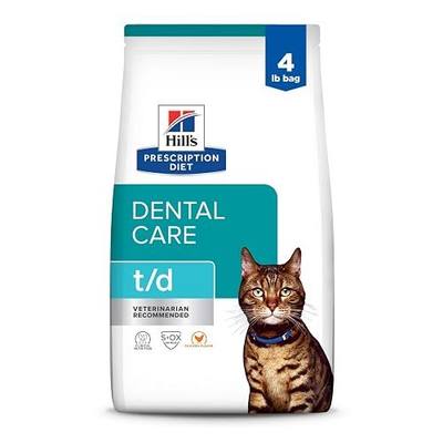 HILL'S PRESCRIPTION DIET t/d Dental Care Dry Cat Food | #1 Veterinarian Recommended, Chicken Recipe, 4 lb. Bag