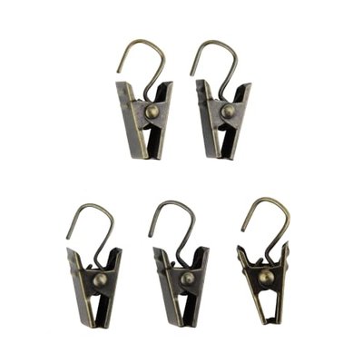 24 Curtain Clips w/Hook- Antique Brass