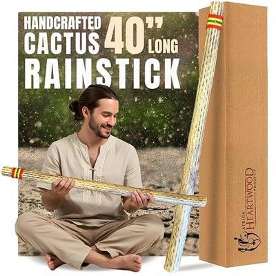 Africa Heartwood Project 40" Cactus Rainstick from Chile - Authentic Handcrafted Rain Stick Musical Instrument with Rasta Yarn Wrap and Durable Sealant