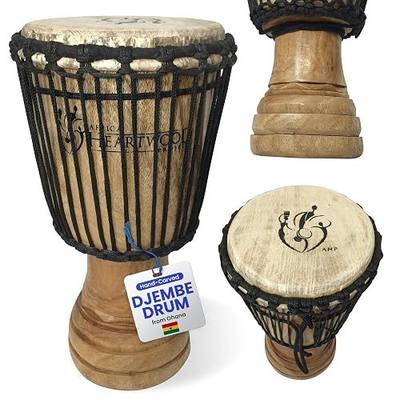 Africa Heartwood Project Hand-Carved Djembe Drum from Ghana - 8"x16" Authentic Classical African Djembe - Solid Wood Shell & Natural Goat Skin - Ready to Play Out of the Box Musical Instrument