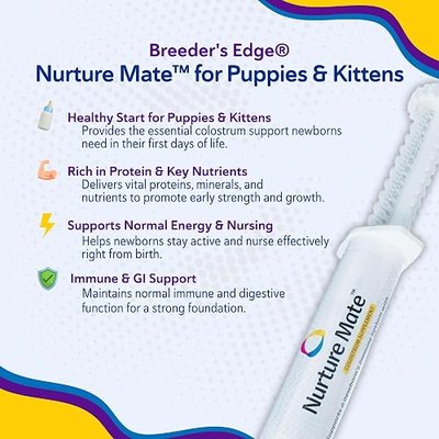 Breeder's Edge, Nurture Mate, Colostrum Gel Supplement for Newborn Puppies & Kittens, Supports Immune System & Nutrition, Calibrated Syringe for Easy Dosing, 30 mL