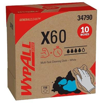 WypAll GeneralClean X60 Cloths Multi-Task Cleaning Wipes (34790), Pop-Up Box, Strong and Absorbent Towels, White (10 Boxes of 118 Sheets, 1,180 Sheet Total)