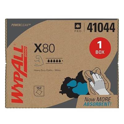 WypAll PowerClean X80 Cloths Heavy Duty Wipes (41044), Brag Box, Extended Use Towels, White (1 Pack of 152 Sheets, 152 Sheet Total)