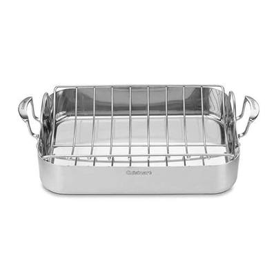 Cuisinart Multiclad Pro Triple Ply Stainless Cookware 16-inch Roasting Pan Skillet, Rectangular Roaster w/Rack