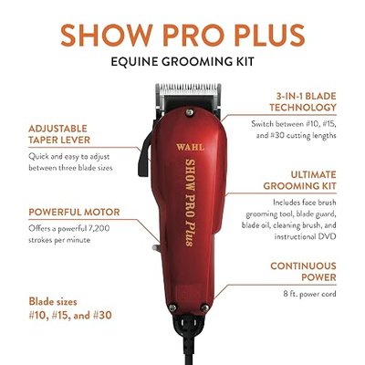 Wahl Professional Animal Show Pro Plus Equine Horse Clipper and Grooming Kit (9482-700)