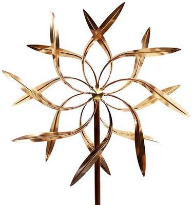 Kinetic Copper Wind Sculpture, Dual Spinner Dancing Willow Leaves