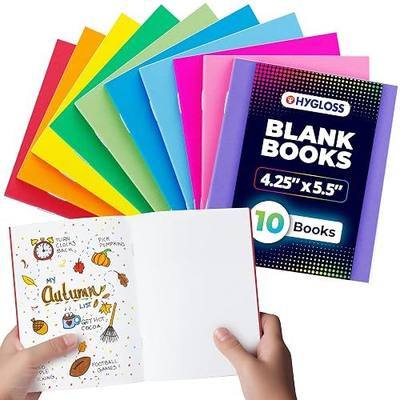 Hygloss Blank Books - Bulk 10 Pack – 4.25" x 5.5" A6 Assorted Colors – Paperback Blank Books for Kids to Write Stories, Doodle Art – Plain Drawing Sketchbook, Unlined Journal, Notebook Without Lines