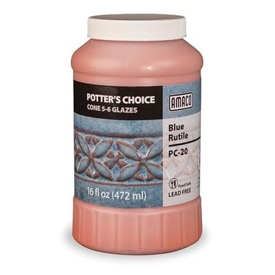 AMACO Potter's Choice Glaze, 16 oz. (473 mL), PC-20 Blue Rutile | Layerable Mid-High Fire Cone 5-6 (PC) Liquid Ceramic Pottery Glaze for Bisque, Pint, #35401D