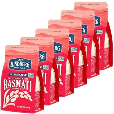Lundberg Basmati Rice, Long Grain White Rice - Non-Sticky, Fluffy, Nutty, Aromatic Rice, Vegan Food, Healthy Meals, Gluten-Free Rice Grown in California, 32 Oz (Pack of 6)
