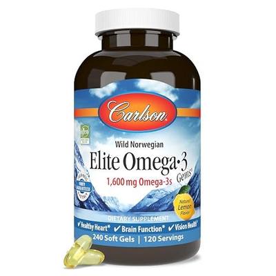 Carlson Elite Omega-3 Gems, 1600 mg, from Norway, Lemon, 60 Softgels