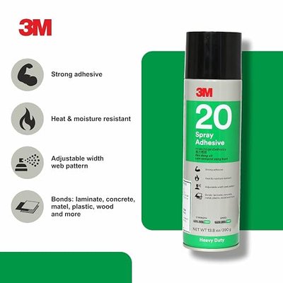 3M Heavy Duty 20 Spray Adhesive Clear, 20 fl oz can, Net Weight 13.75 oz (Pack of 1)