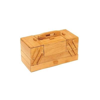 Hobby Gift Premium Quality Wooden Sewing Box Solid Pine Light Wood Large (23.5 x 45 x 32cm) 4 Tier Cantilever