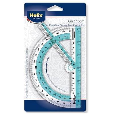 Helix - Swing arm Protractor - 180 Degree - Transparent | Ideal for Students - Shatter-Resistant Build - Exact Geometry Drafting - Classroom Math Use - Dual-Graduated Scale