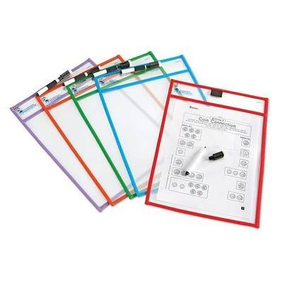 Learning Resources Write & Wipe Pockets, Set of 5 - Dry Erase Sheet Protectors, Dry Erase Sleeves, Pocket Protector, Classroom Supplies for Teachers, Clear Plastic Paper Sleeves