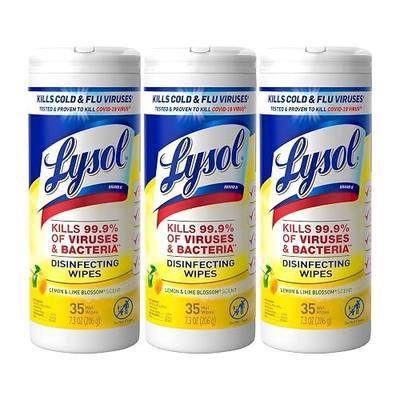 Lysol Disinfectant Wipes, Multi-Surface Antibacterial Cleaning Wipes, Dorm Room Essentials For Disinfecting and Cleaning, Lemon and Lime Blossom, 35 Count (Pack of 3)