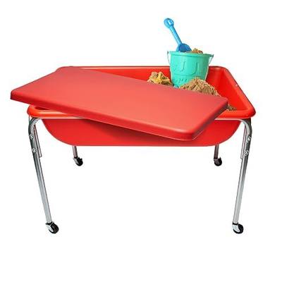 Children's Factory Water Table and Lid Set, Red Sensory Table for Kids, 24" | Sandbox with Locking Casters for Indoor or Outdoor Use, Rust-Resistant Sensory Bin for Classrooms, Preschools, and Daycares