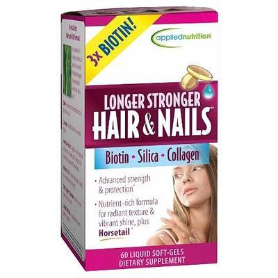 Applied Nutrition Longer Stronger Hair & Nails - 60 Liquid Soft-Gels - Biotin, Silica & Collagen - 30 Servings