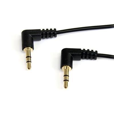 StarTech.com 1 ft. (0.3 m) Right Angle 3.5 mm Audio Cable - 3.5mm Slim Audio Cable - Right Angle - Male/Male - Aux Cable (MU1MMS2RA), Black